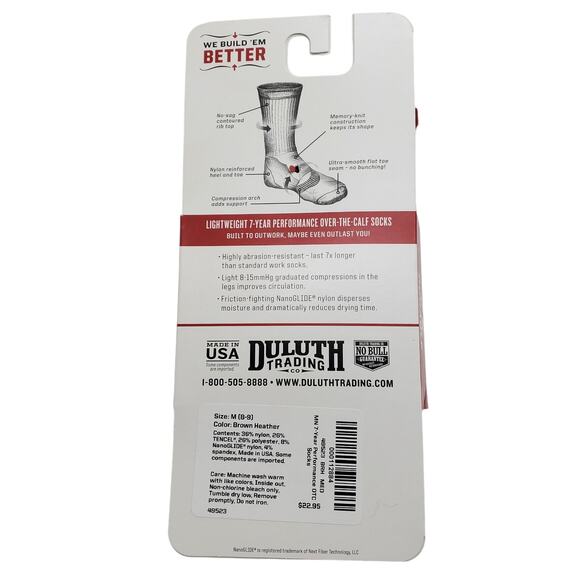 Duluth Trading 7 Year Socks Over the Calf Brown Med 8-9 Lightweight Performance - Picture 3 of 6